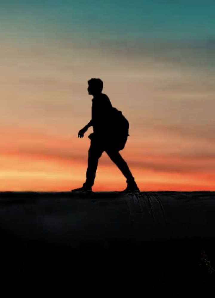 silhouette of man walking outdoors